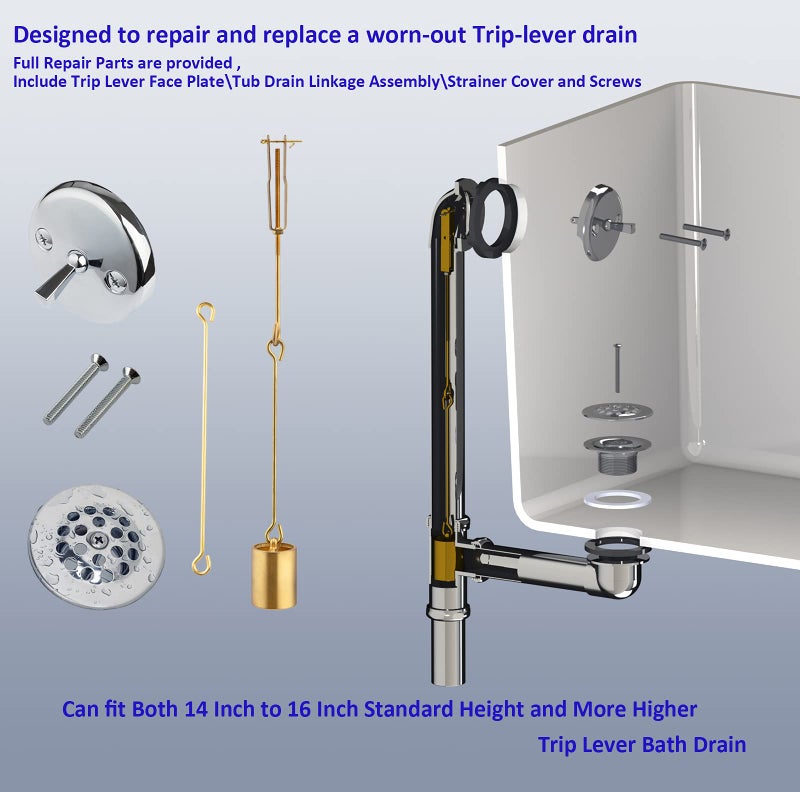 Artiwell Tub Drain Linkage Assembly with Trip Lever and Strainer Done Cove  Fit for Trip Lever Bath Tub Waste and Overflow Drain by Artiwell - Image 5